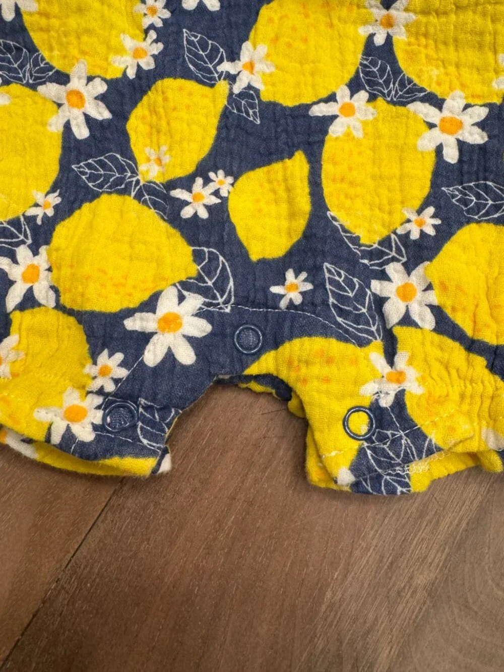 Mud Pie Lemon Daisy Pom-Pom Bubble Romper Navy Yellow 9-12M